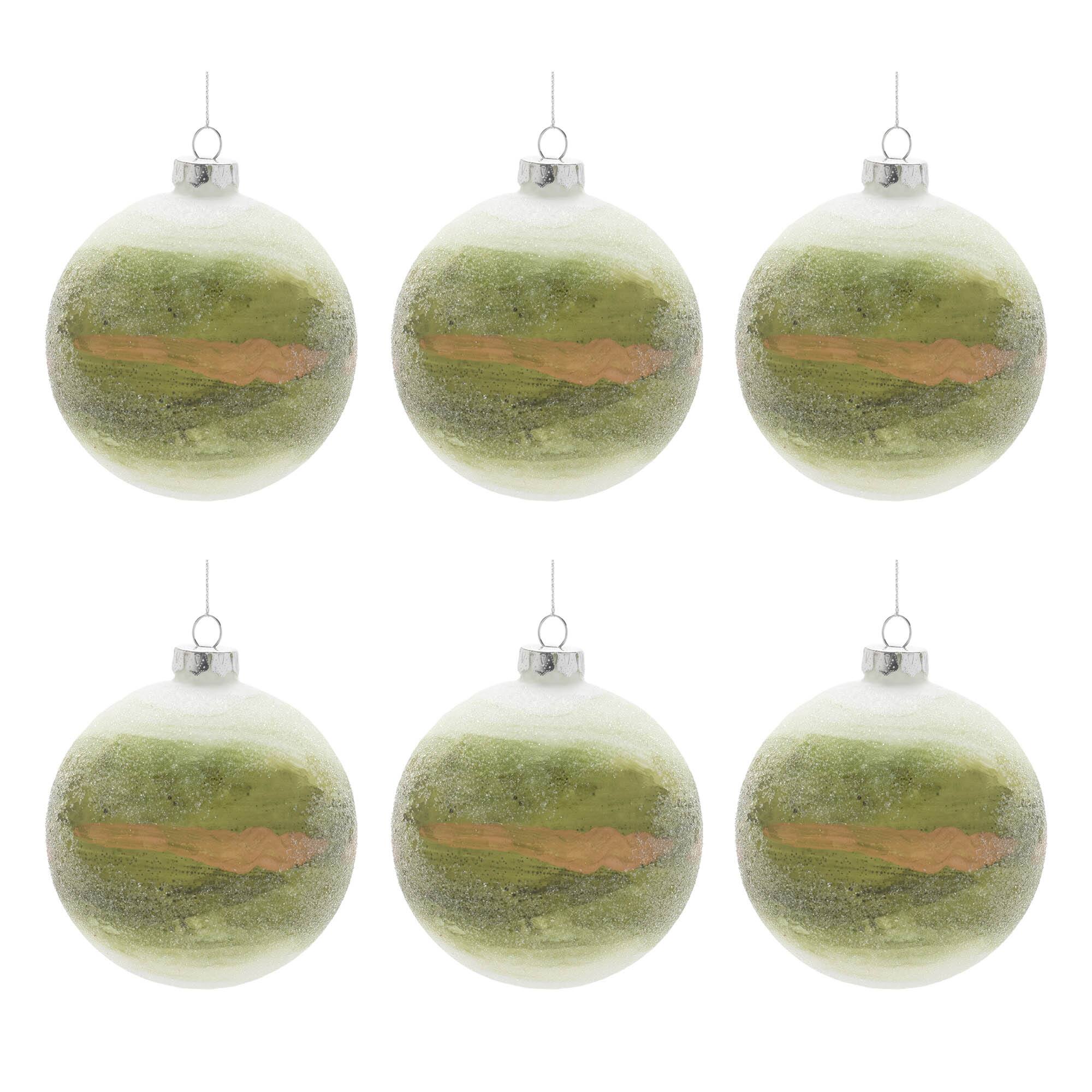 4.5" Green & Gold Painted Glass Ornaments, 6ct.